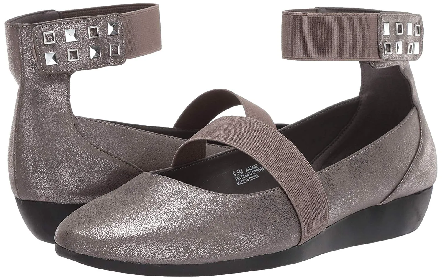Aerosoles Dark Silver Metal Embellished Slip On Round Toe Mule Wedge Sandals