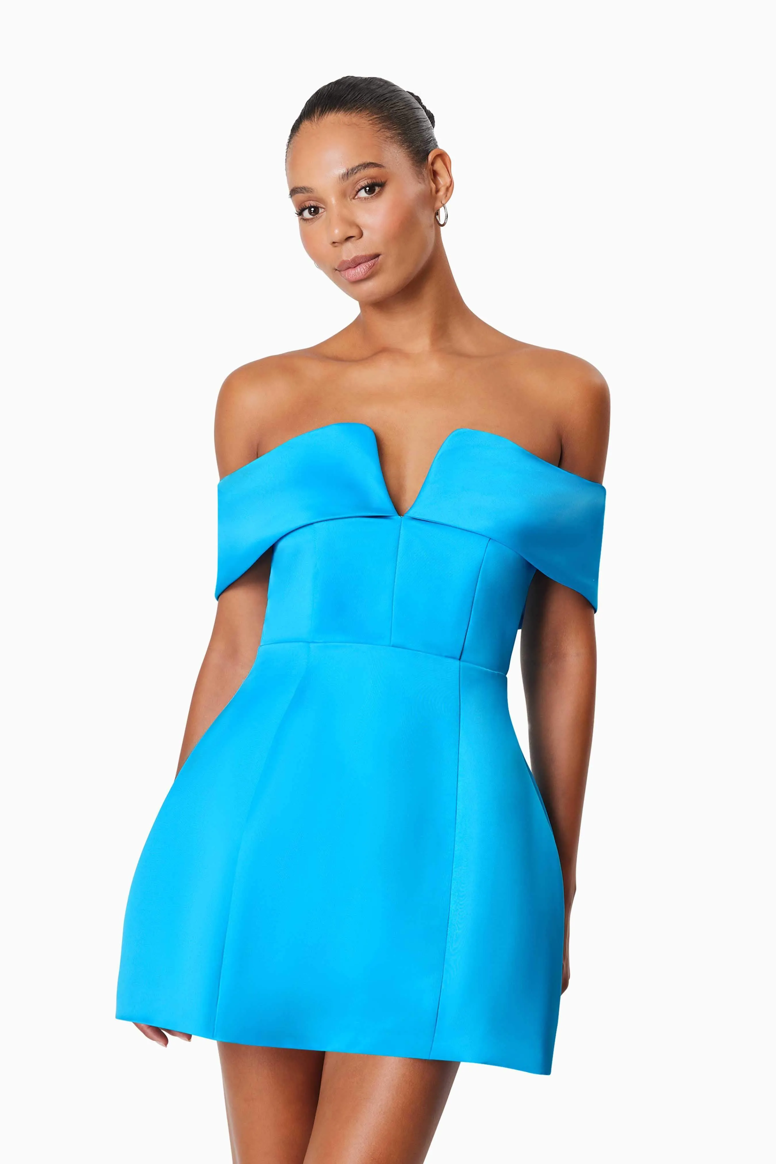 Alice Off Shoulder Mini Party Dress in Blue