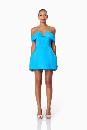 Alice Off Shoulder Mini Party Dress in Blue