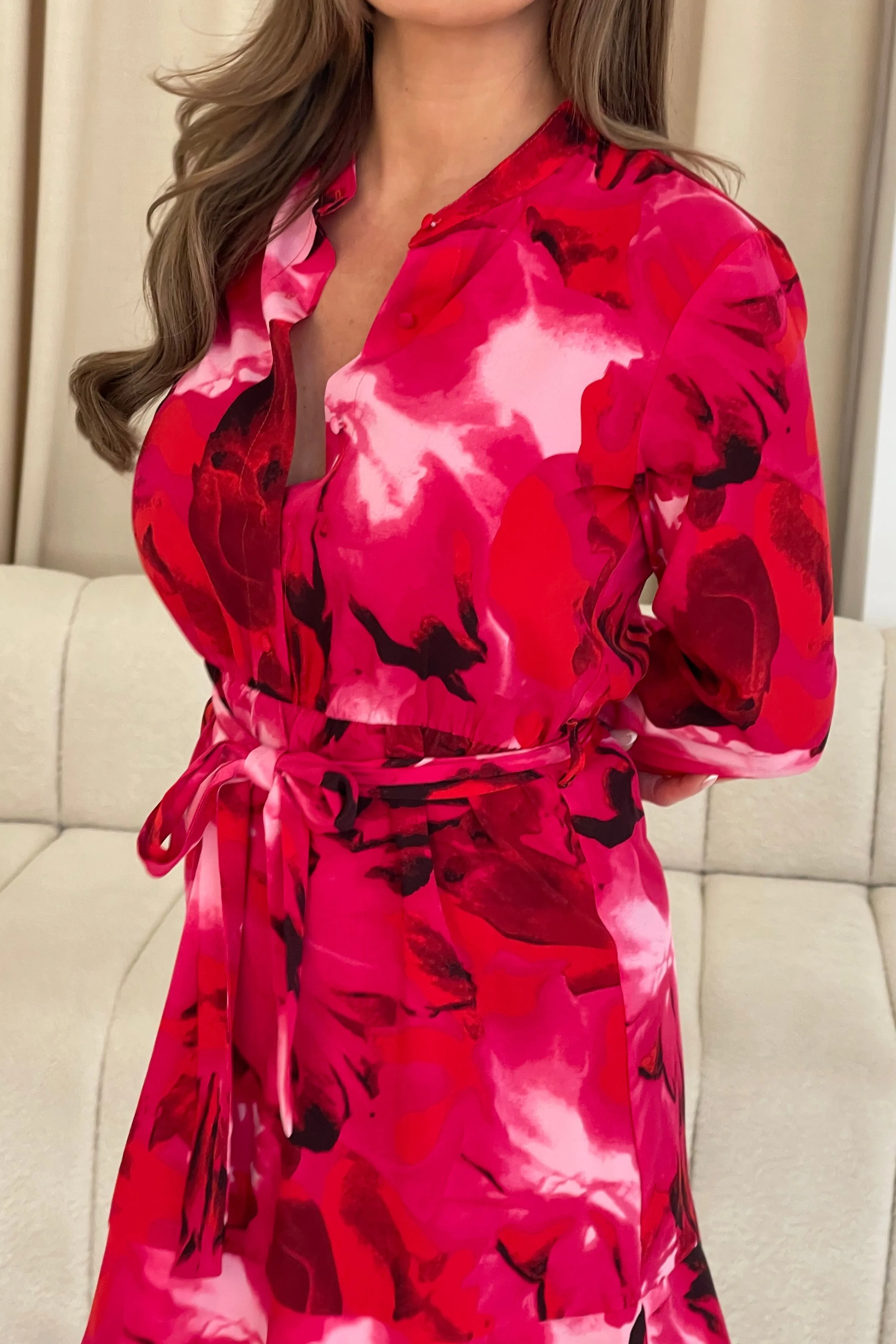 Ashton Pink Floral Frill Skirt Mini Dress