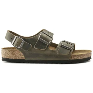 Birkenstock Milano FL Sandals - Faded Khaki Oiled Leather