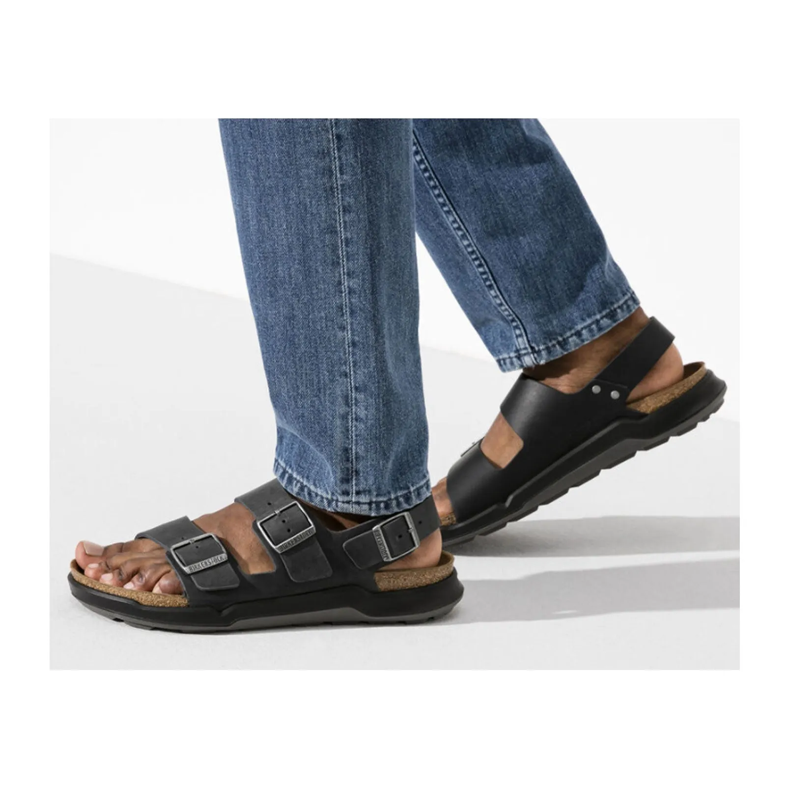Birkenstock Milano Rugged Backstrap Sandal (Men) - Black Oiled Leather