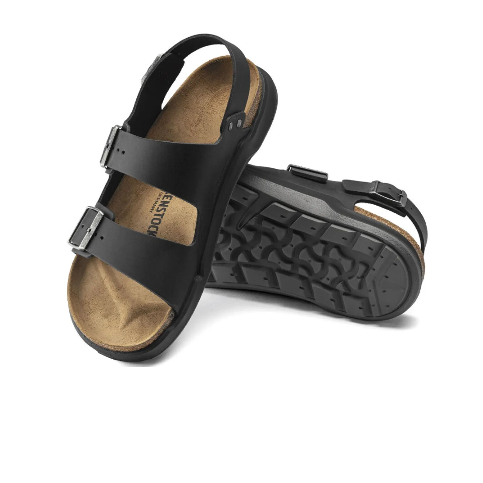 Birkenstock Milano Rugged Backstrap Sandal (Men) - Black Oiled Leather