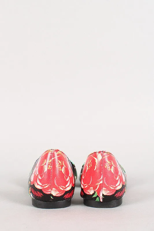 Breckelle Floral Pointy Toe Dorsay Flat