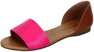 Breckelles Women's Brigit-01 D'orsay Colorblock Flat Sandal Hot Pink