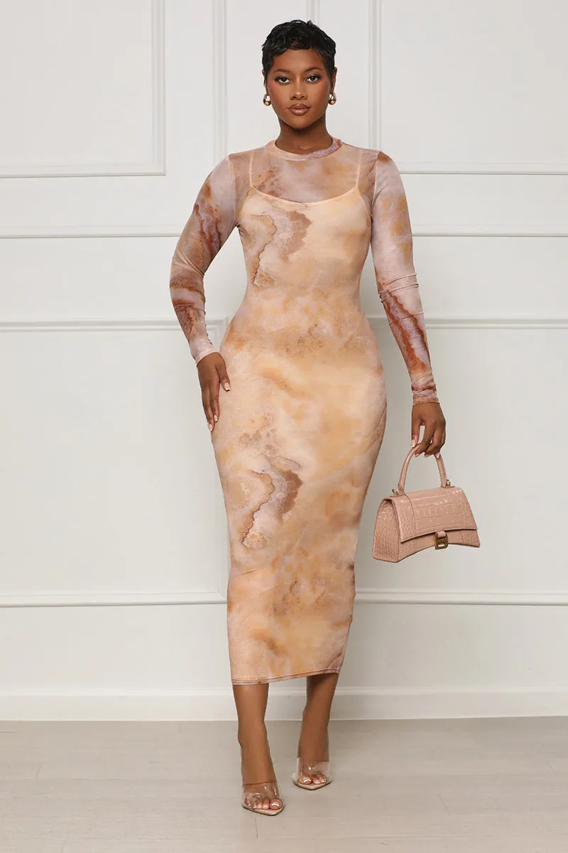 Can’t Resist Mesh Midi Dress (Brown Multi)- FINAL SALE