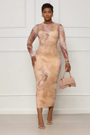 Can’t Resist Mesh Midi Dress (Brown Multi)- FINAL SALE