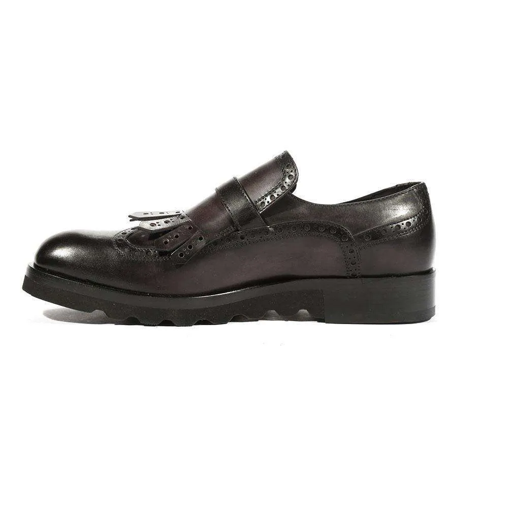 Cesare Paciotti Luxury Italian Men's Buckhold Loafers Black Calf Two Tone Tamponato Designer Shoes (CPM5477)