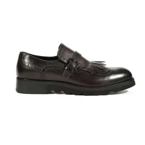 Cesare Paciotti Luxury Italian Men's Buckhold Loafers Black Calf Two Tone Tamponato Designer Shoes (CPM5477)