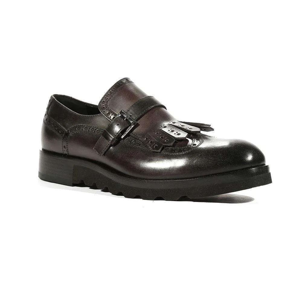 Cesare Paciotti Luxury Italian Men's Buckhold Loafers Black Calf Two Tone Tamponato Designer Shoes (CPM5477)
