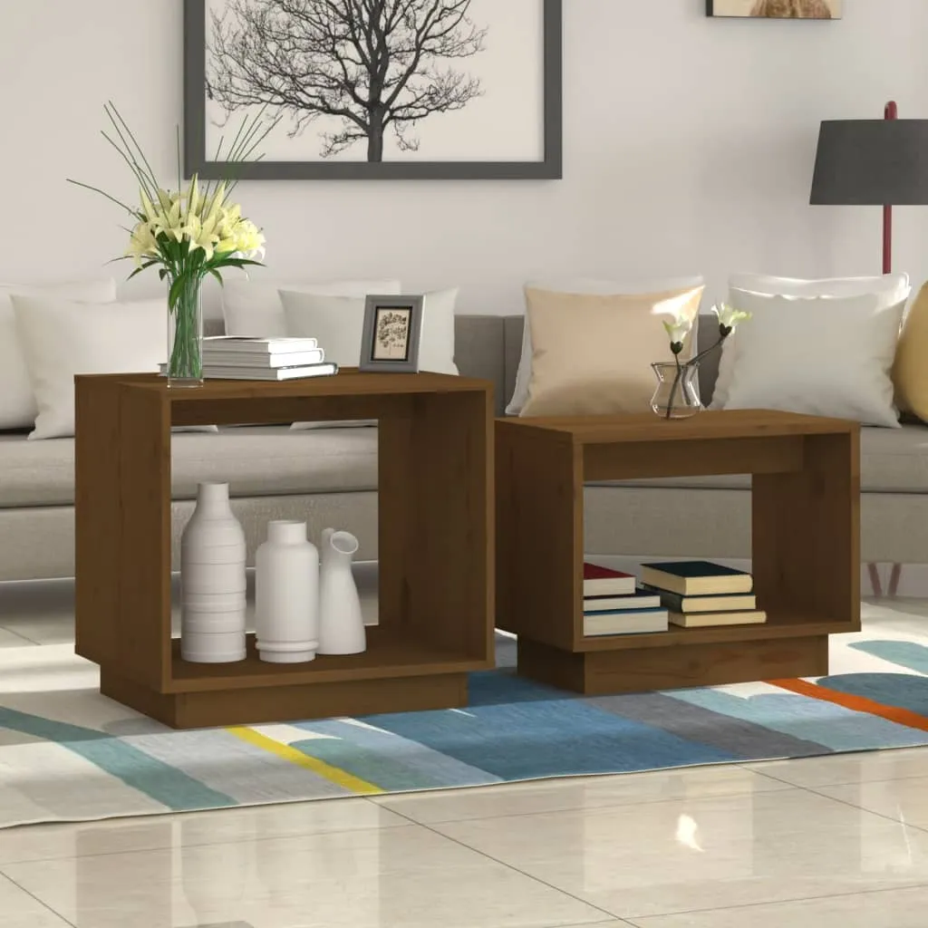 Coffee Tables 2 Pcs End Nesting Table for Living Room Solid Wood Pine