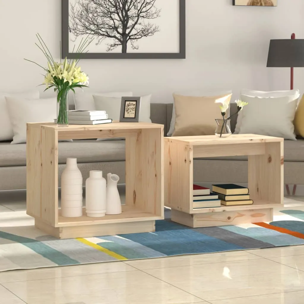 Coffee Tables 2 Pcs End Nesting Table for Living Room Solid Wood Pine