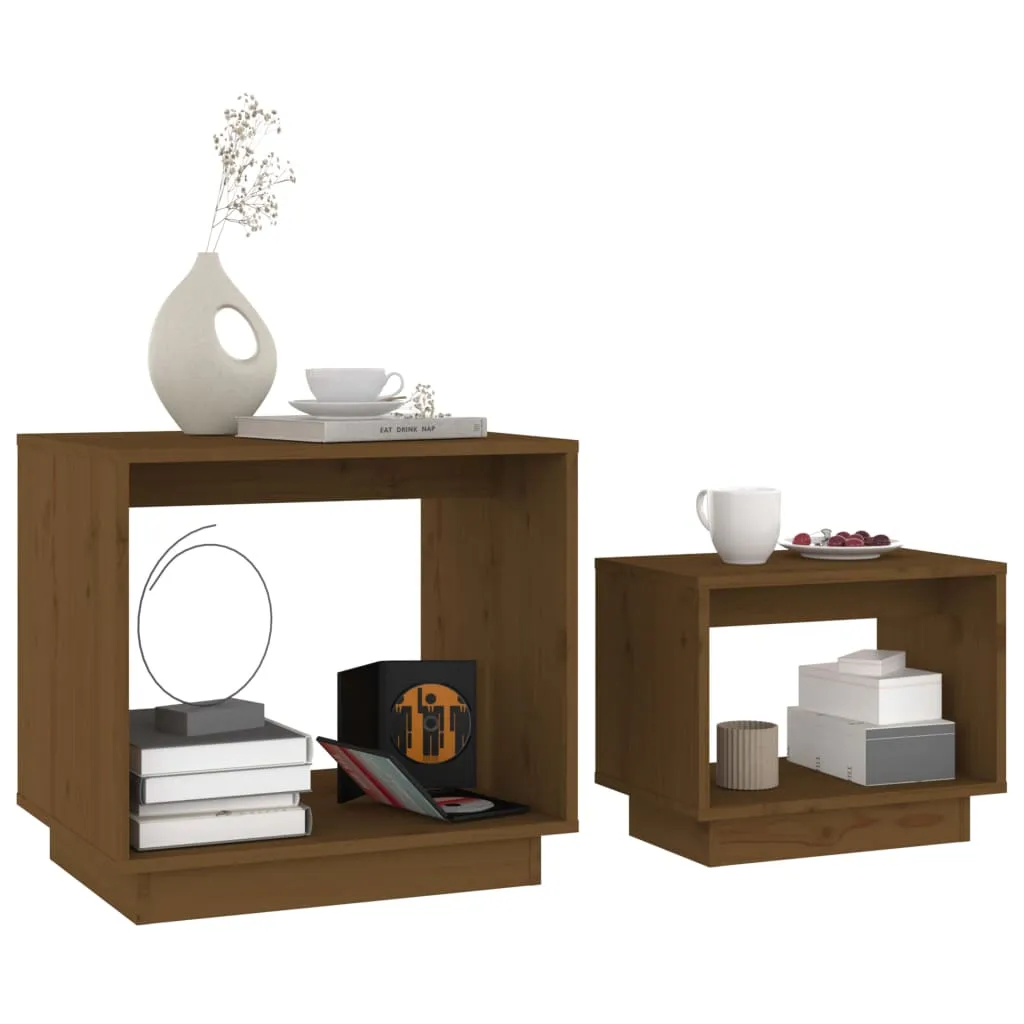 Coffee Tables 2 Pcs End Nesting Table for Living Room Solid Wood Pine