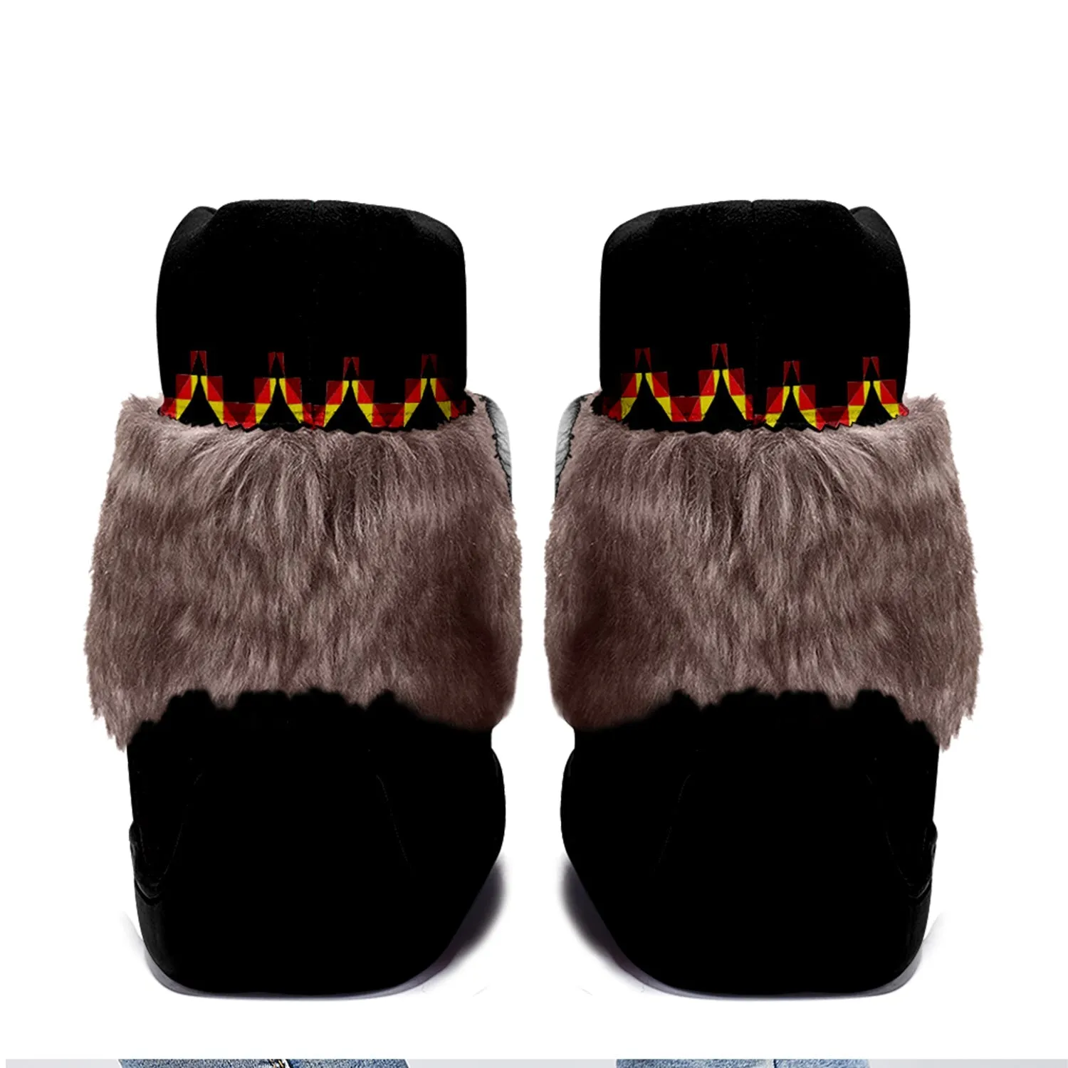 Dreams of the Ancestors Black Leather MocLux Short Style with Fur
