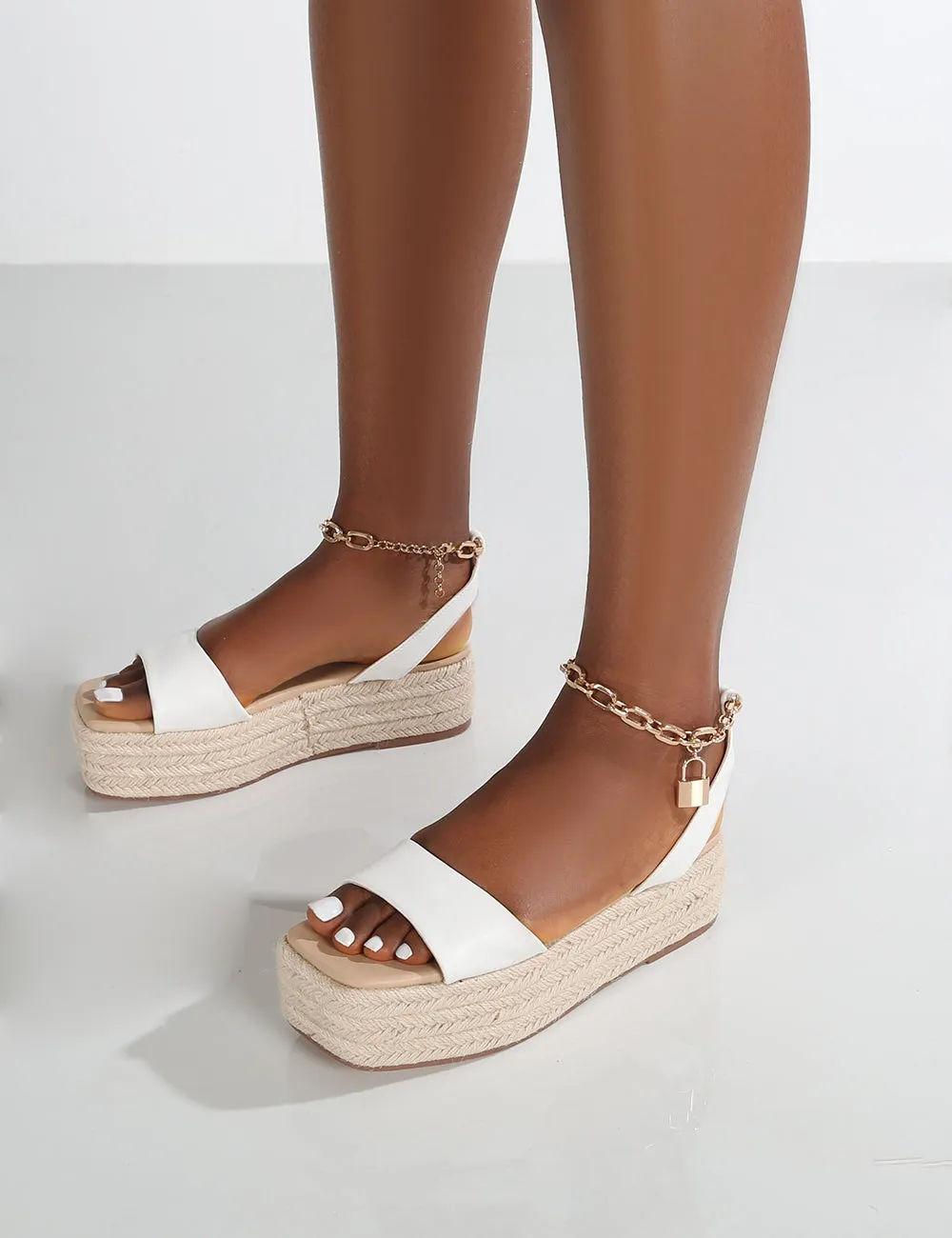 dubai white espadrille sandals with chain detail