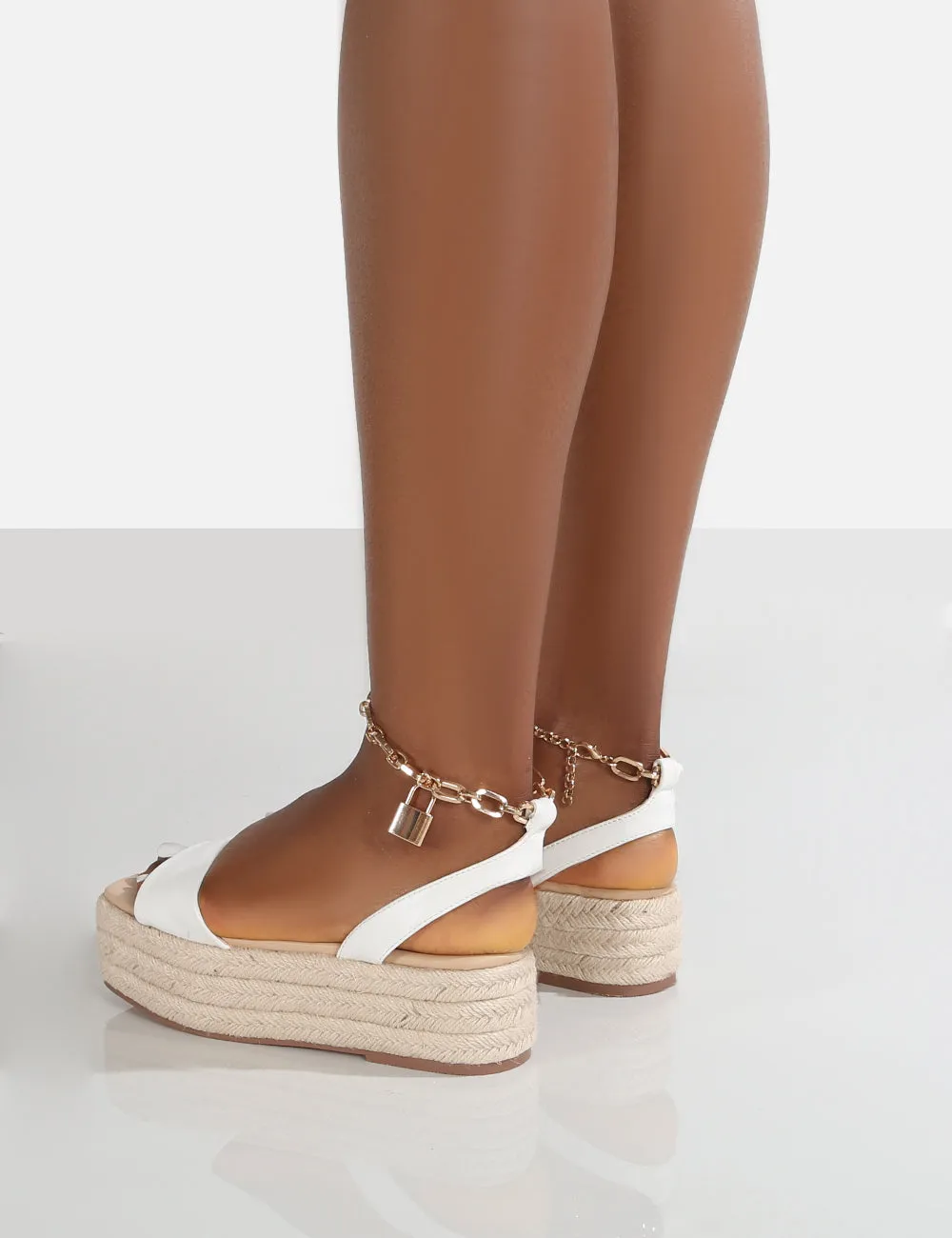 dubai white espadrille sandals with chain detail