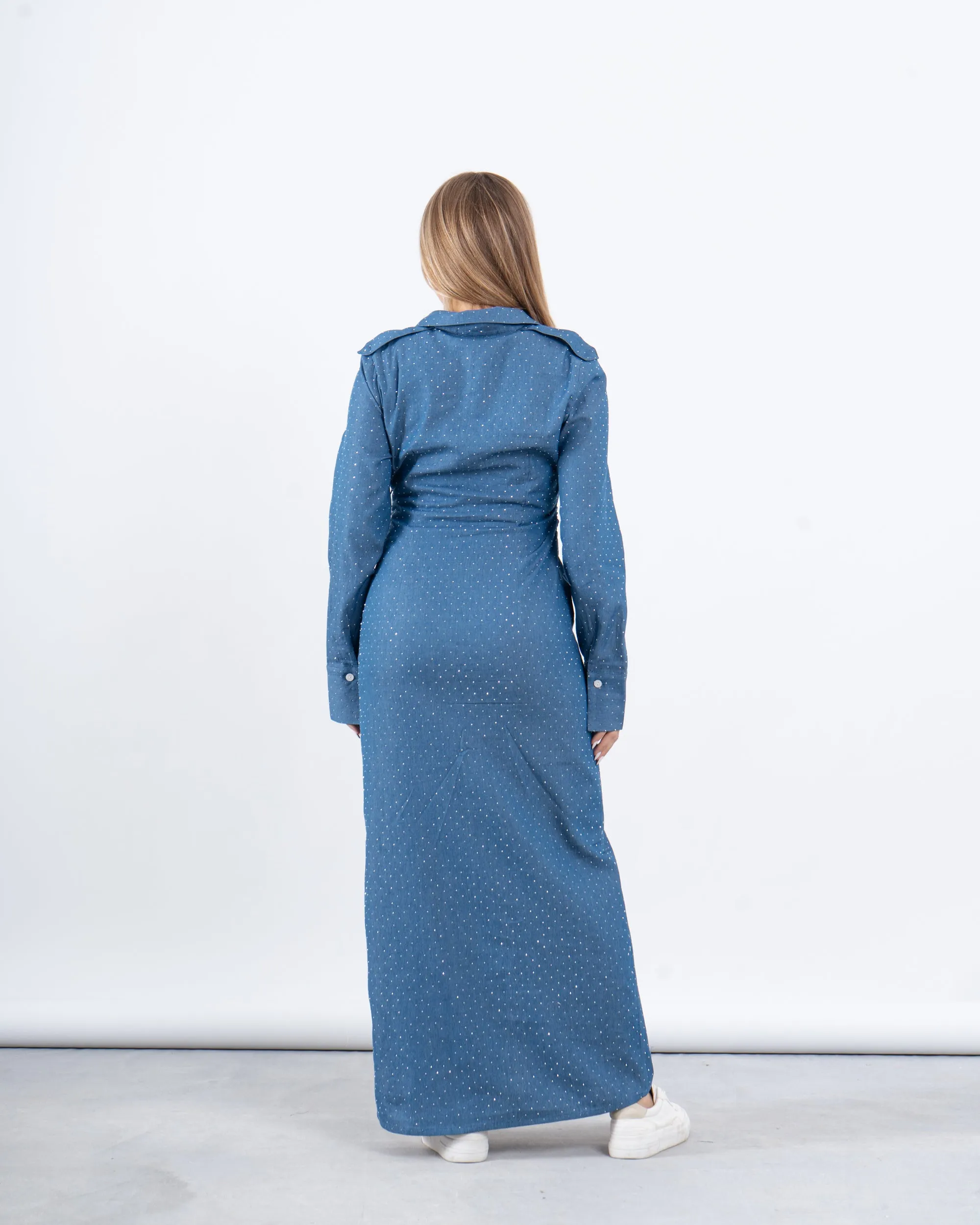 Embellished Denim Maxi Dress
