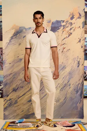Ivory Contrast Striped Polo