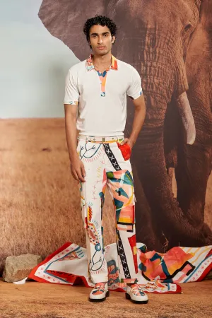 Ivory Polo with Printed Collar