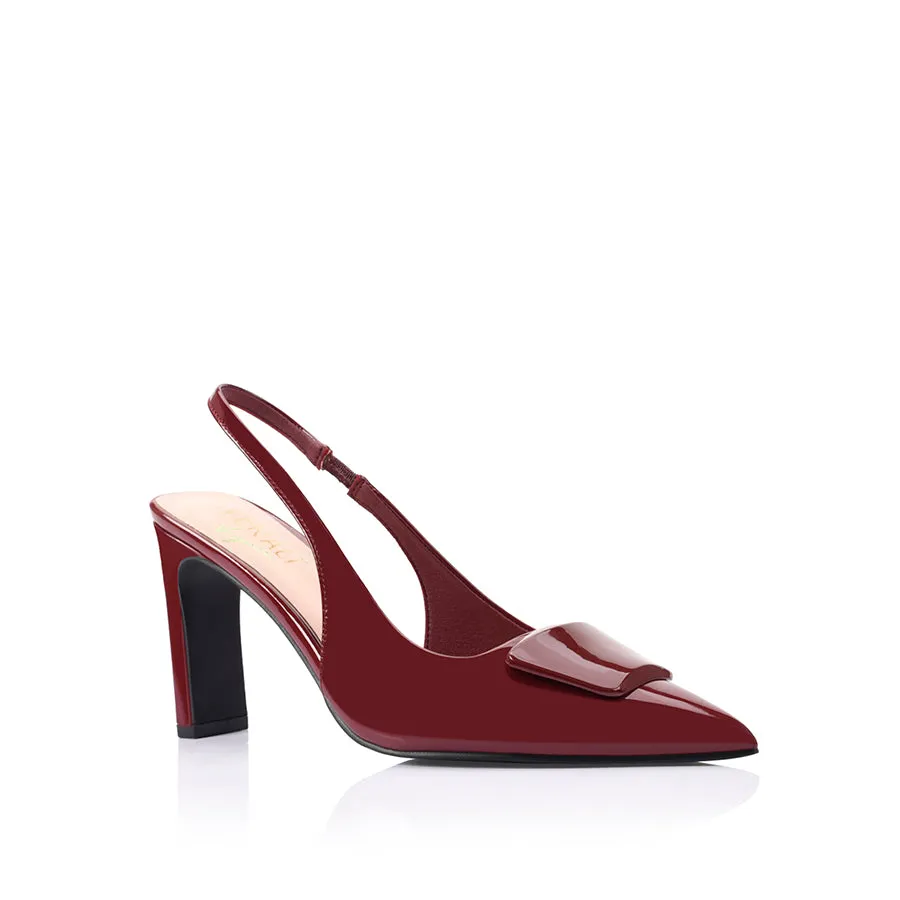 Konga Slingback Block Heels - Wine Patent