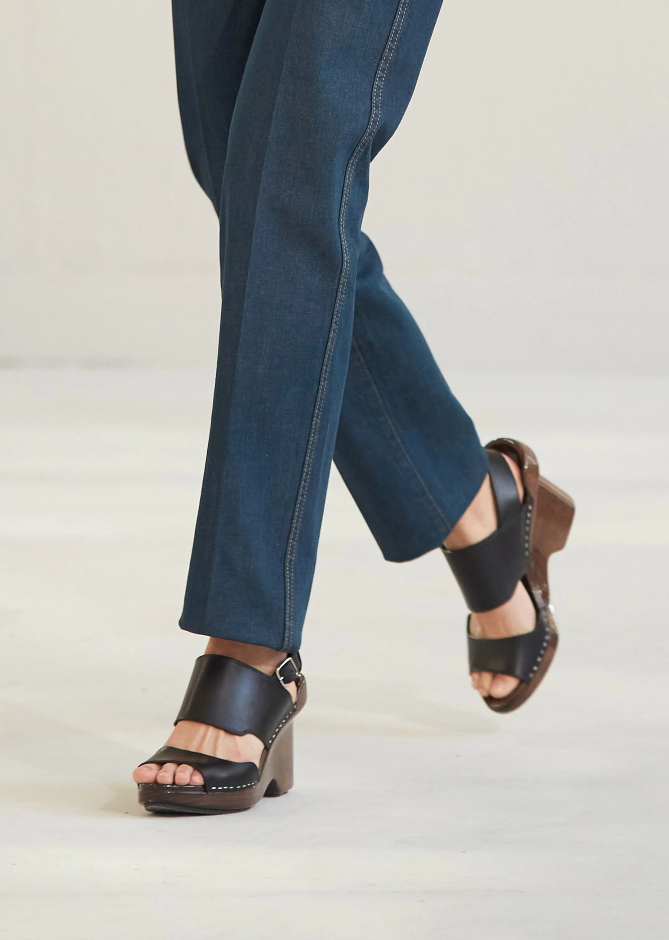 Leather & Wood Wedge Clogs