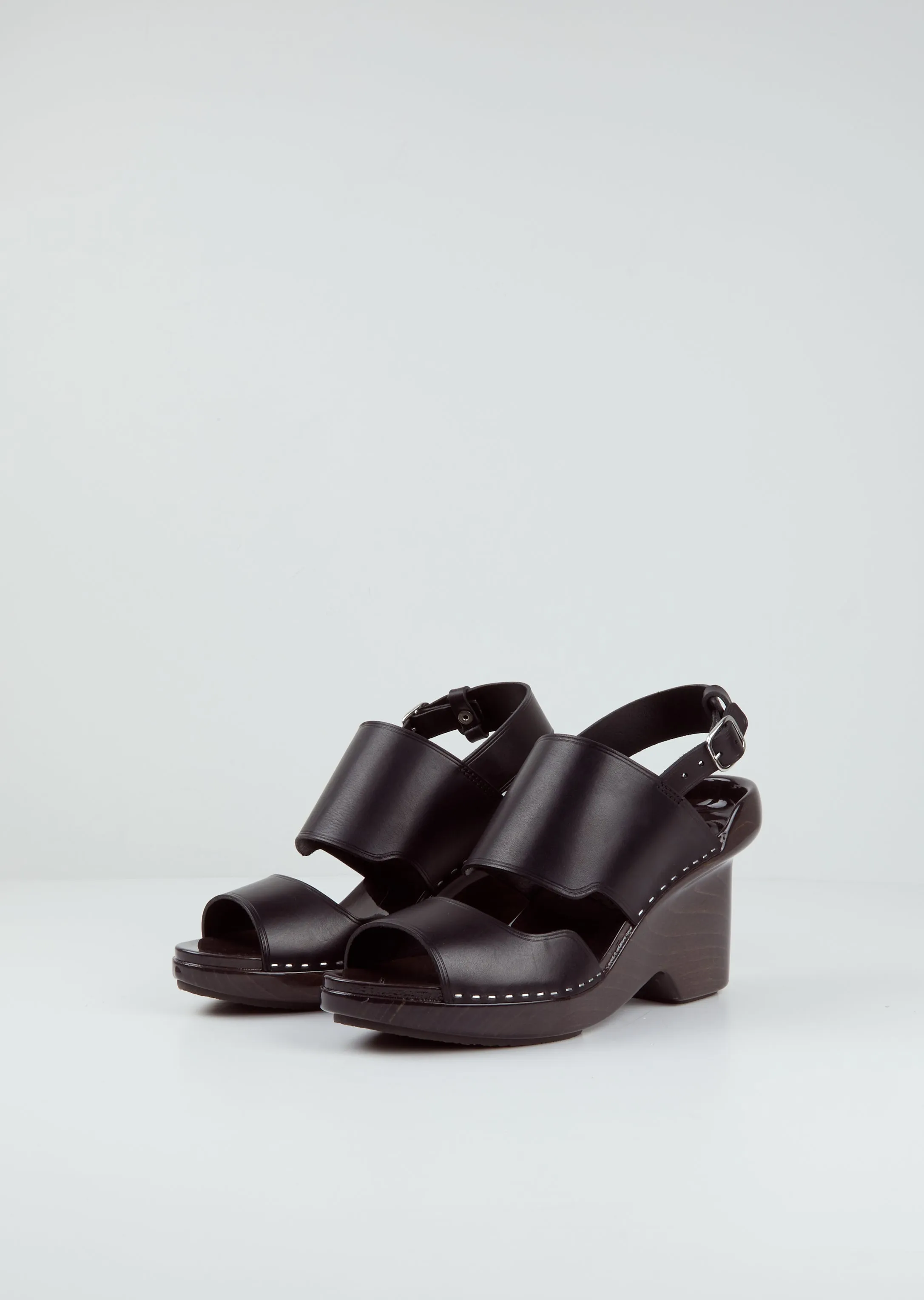 Leather & Wood Wedge Clogs