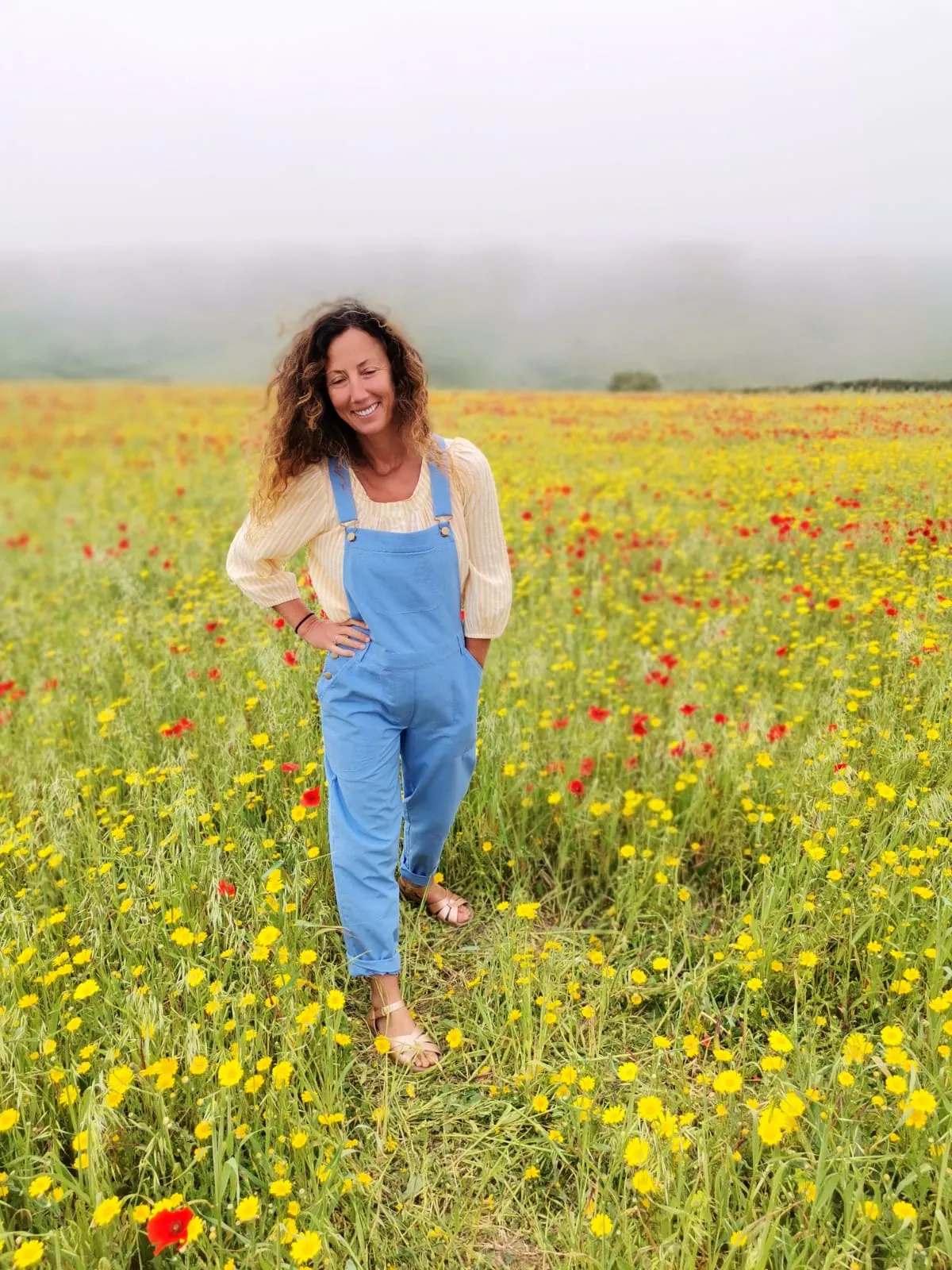 Linen Dungarees in Sky Blue