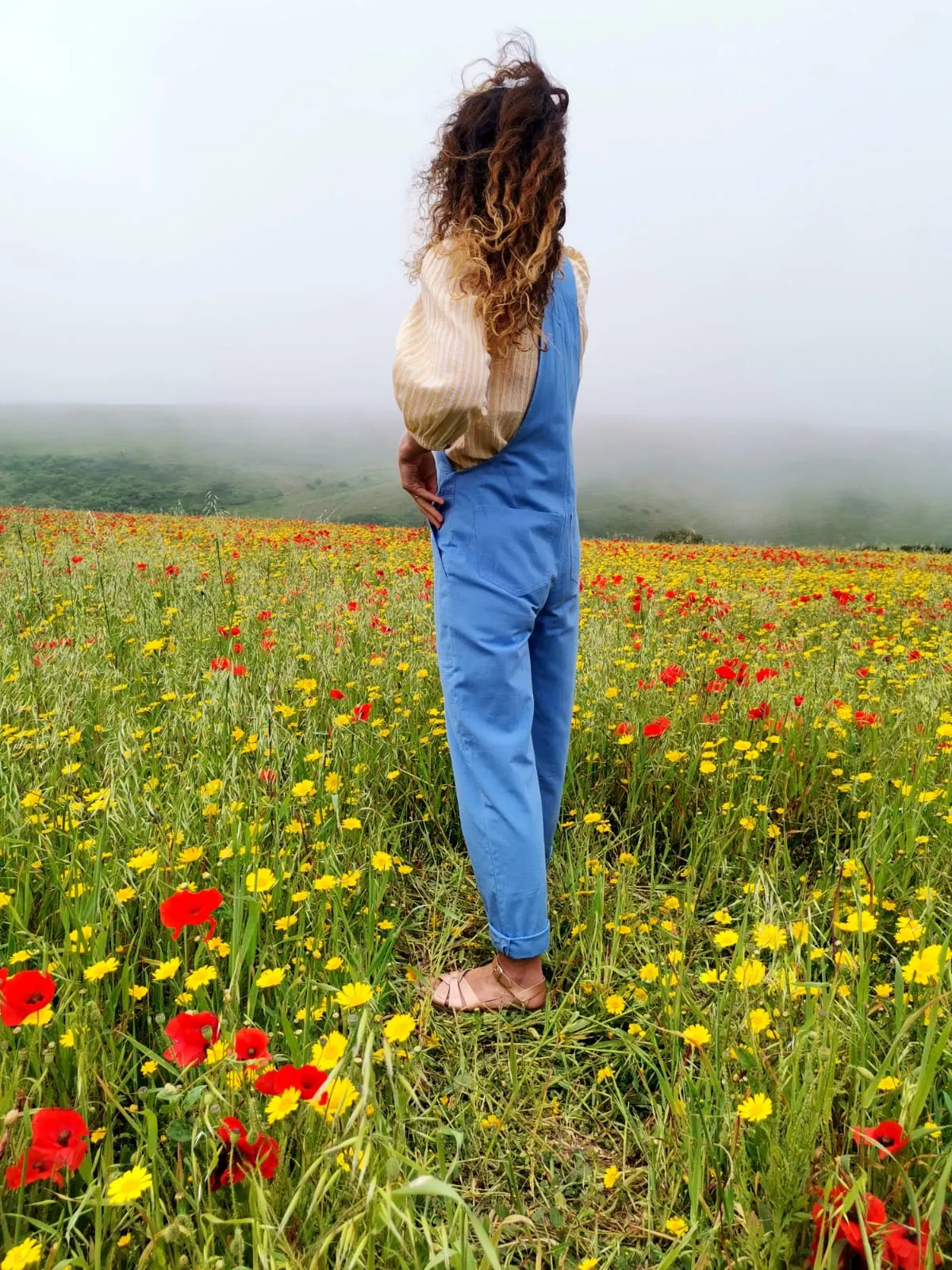 Linen Dungarees in Sky Blue