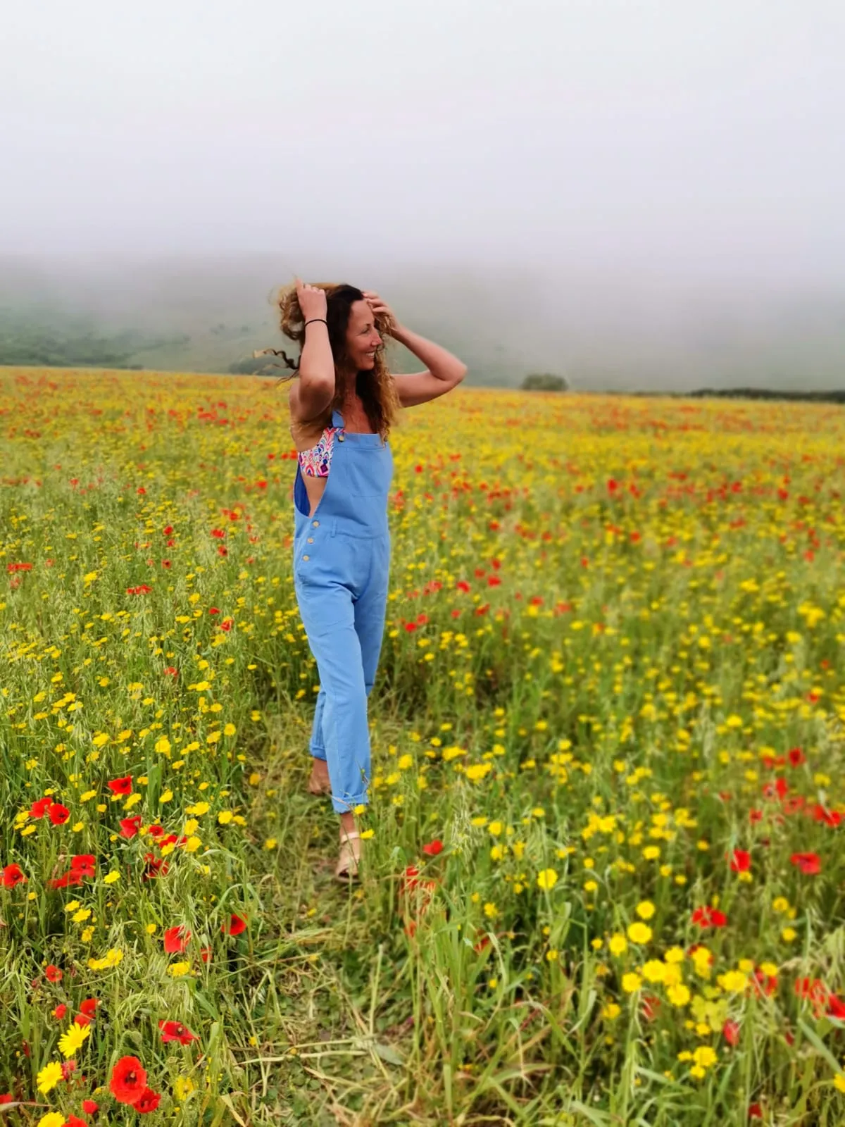 Linen Dungarees in Sky Blue