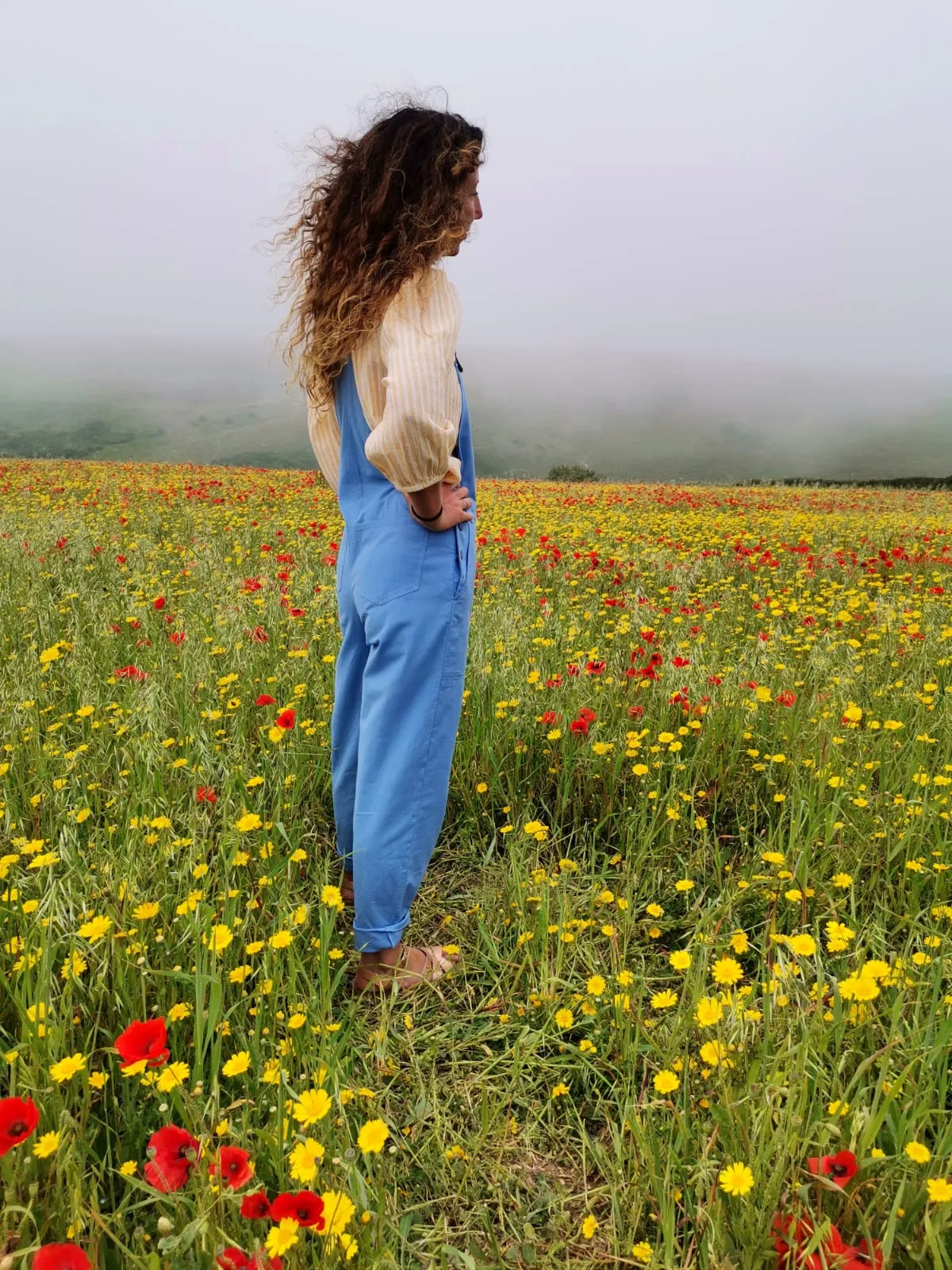 Linen Dungarees in Sky Blue