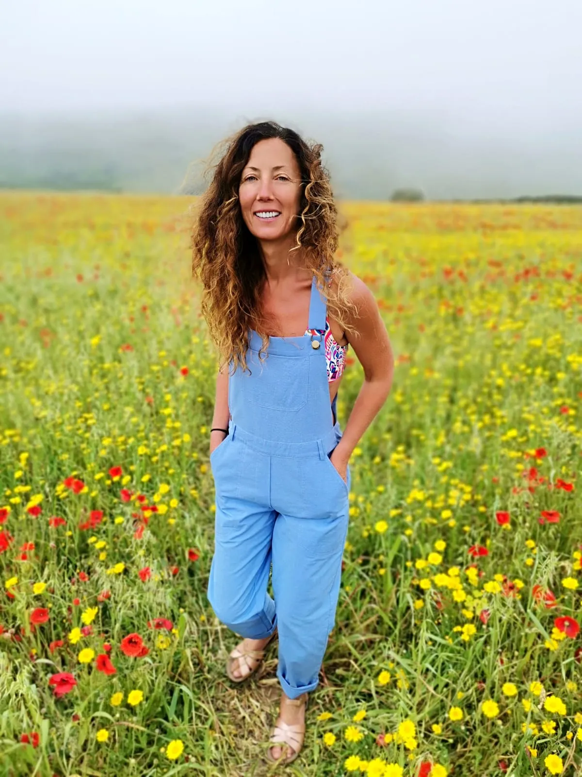 Linen Dungarees in Sky Blue