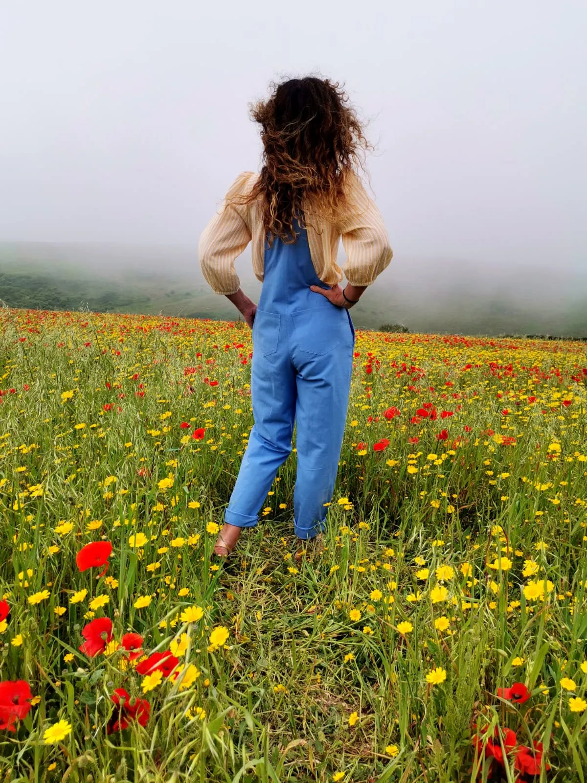 Linen Dungarees in Sky Blue