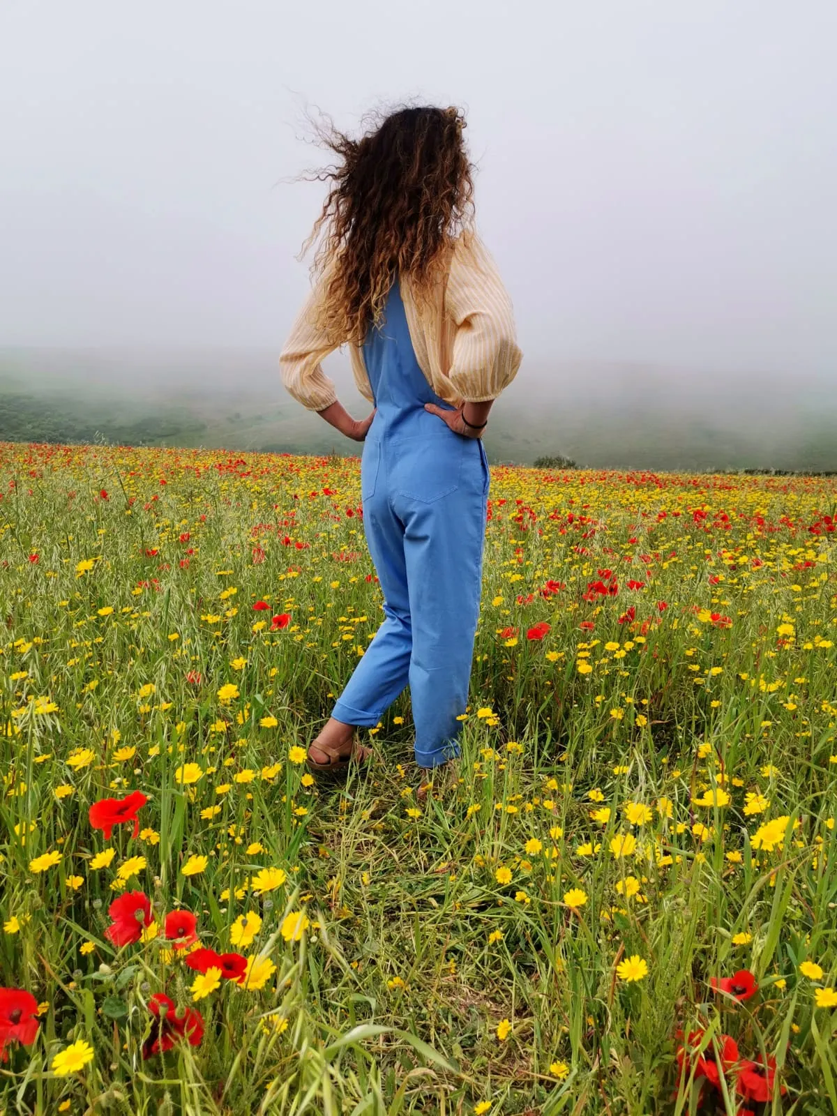 Linen Dungarees in Sky Blue