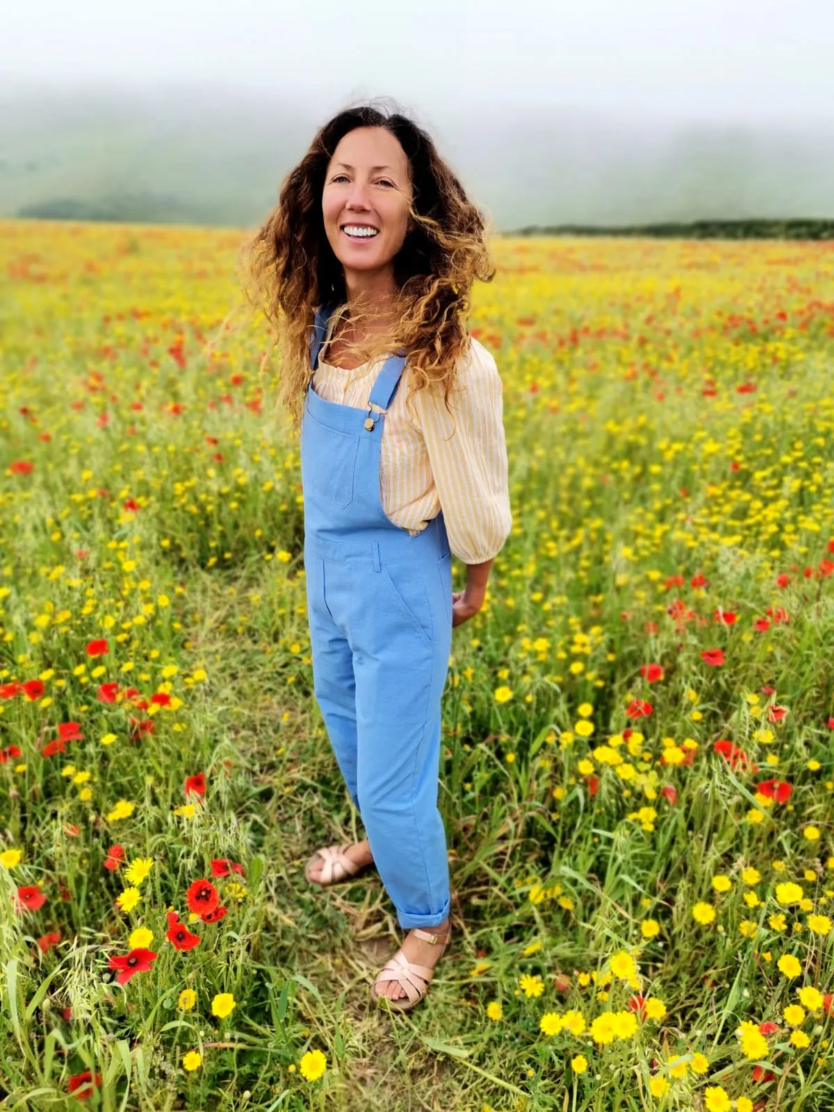 Linen Dungarees in Sky Blue