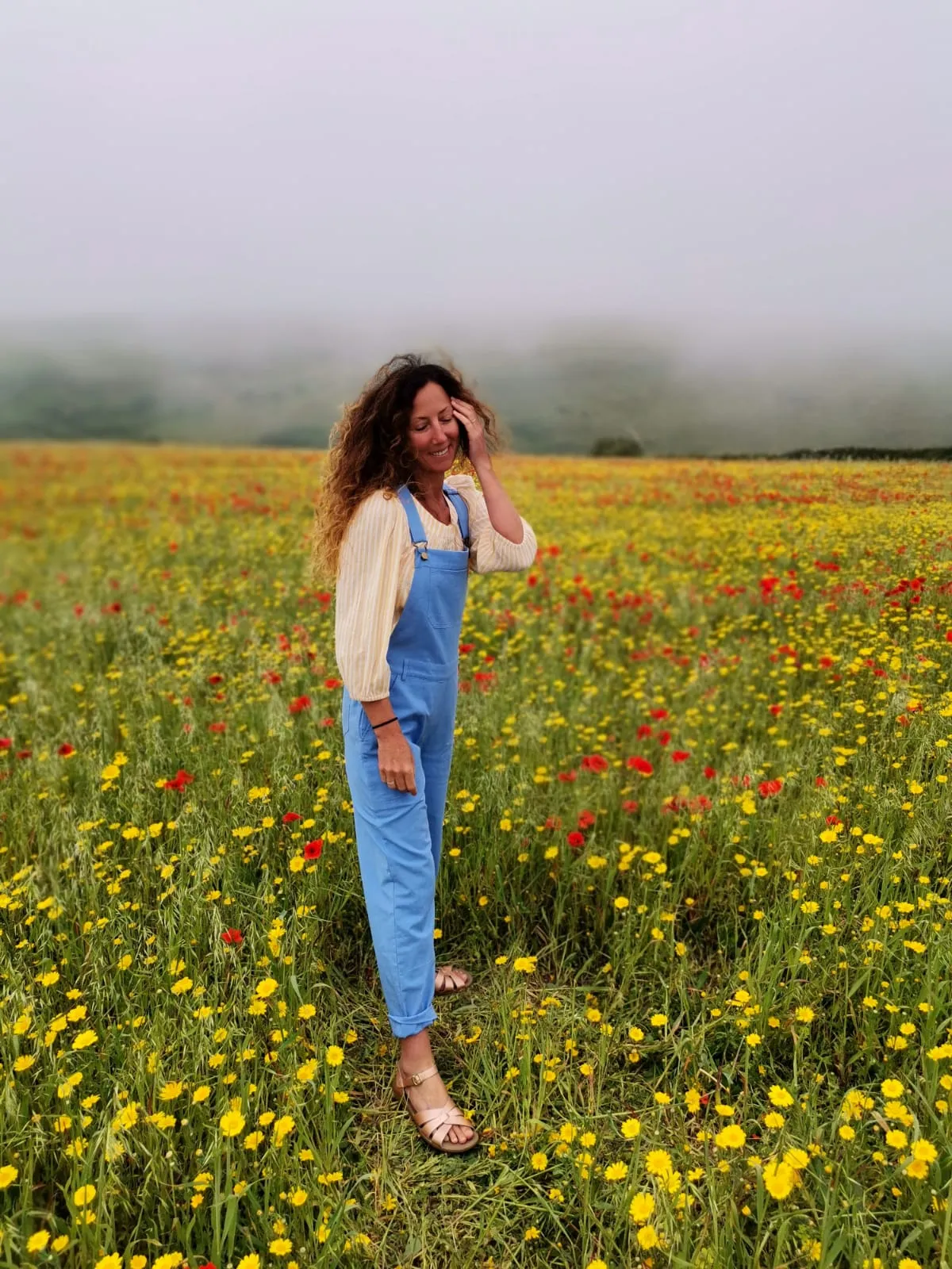 Linen Dungarees in Sky Blue