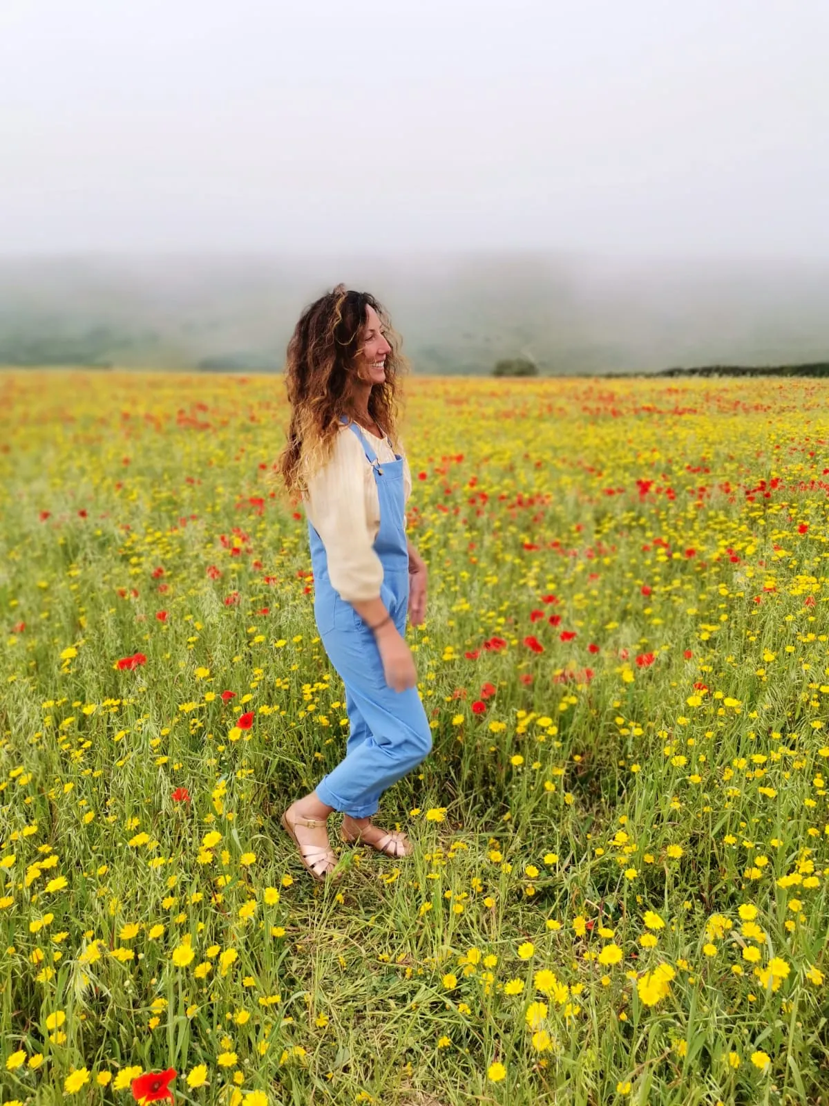 Linen Dungarees in Sky Blue