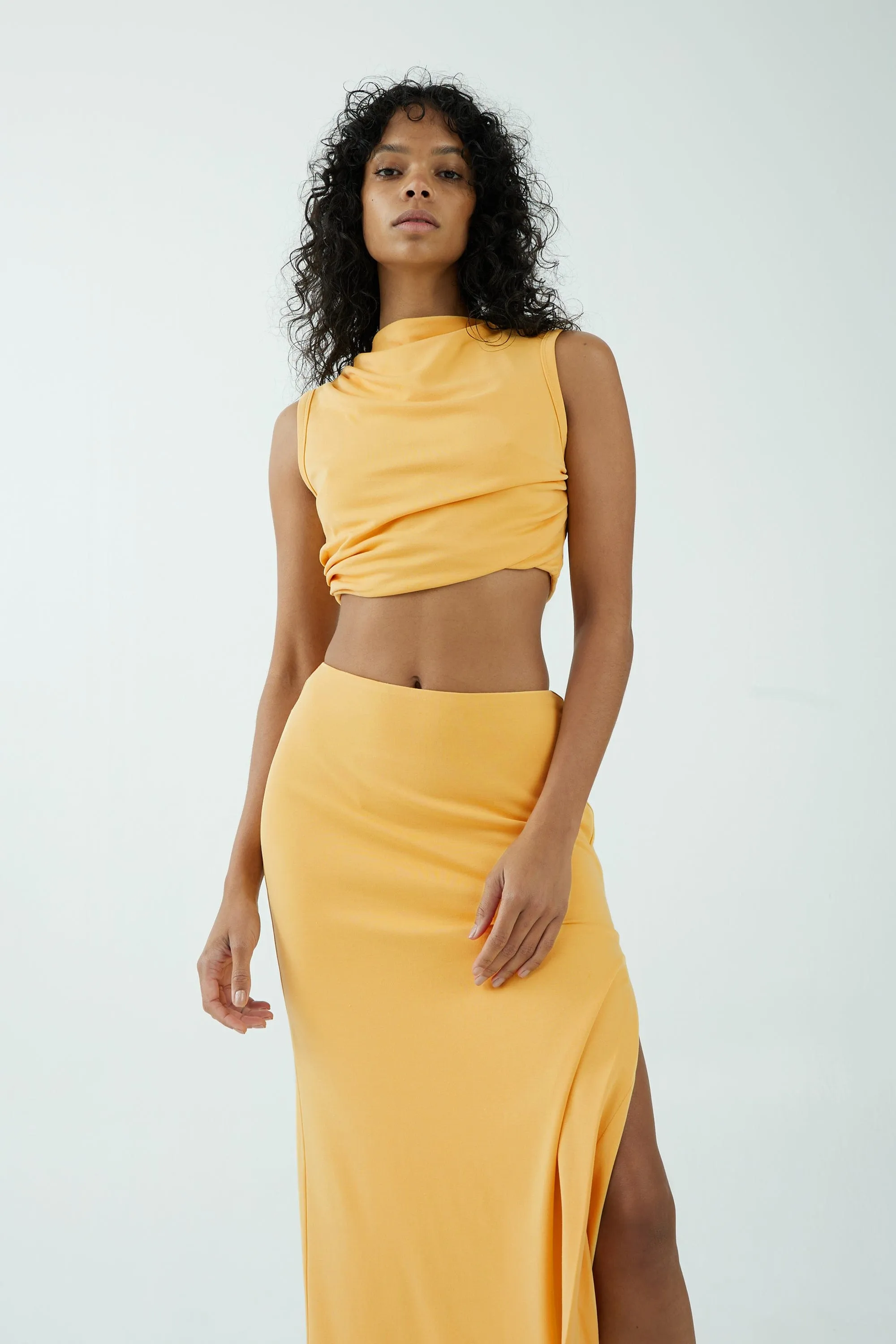 MODE SPLIT SIDE MIDI SKIRT | MARIGOLD