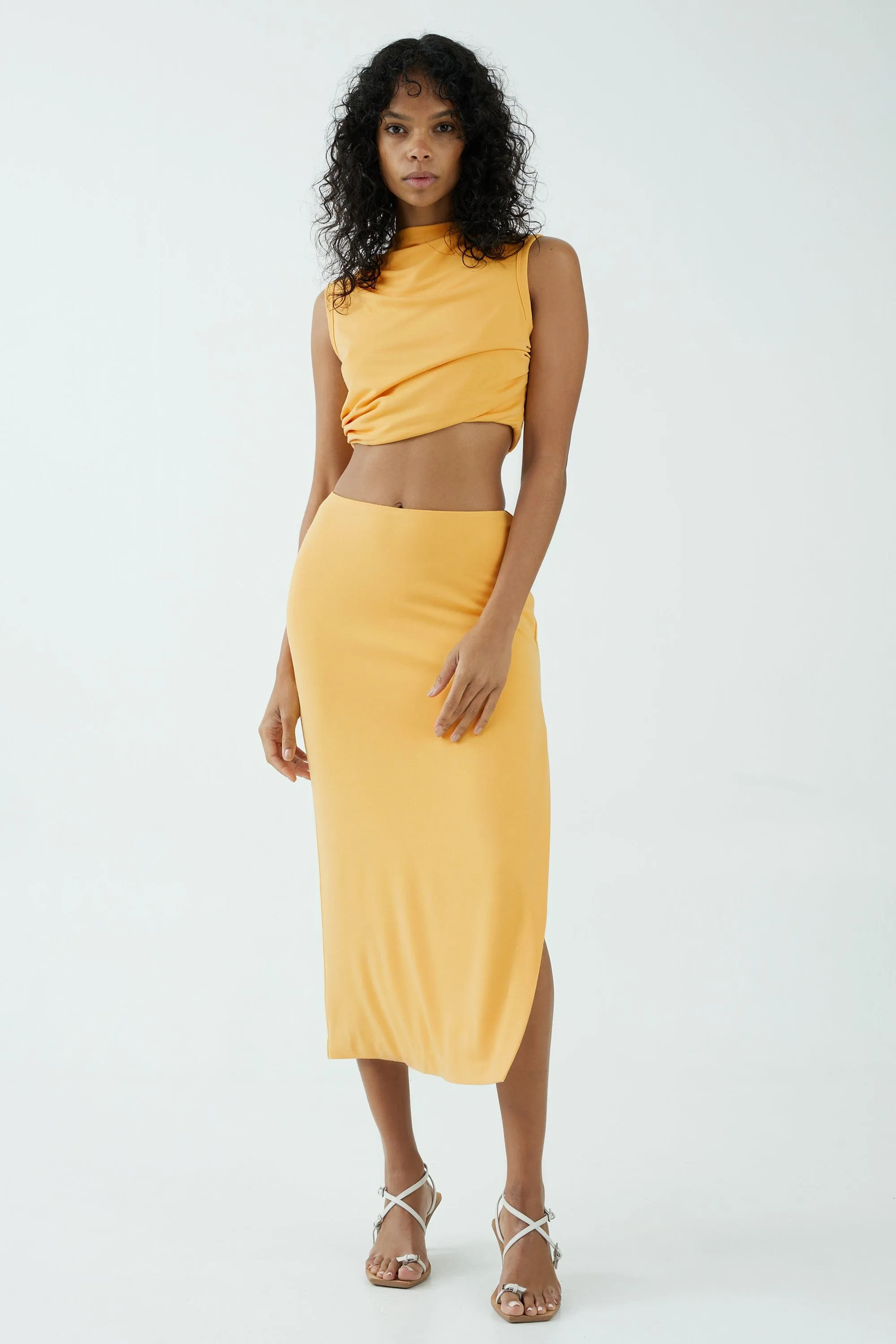 MODE SPLIT SIDE MIDI SKIRT | MARIGOLD