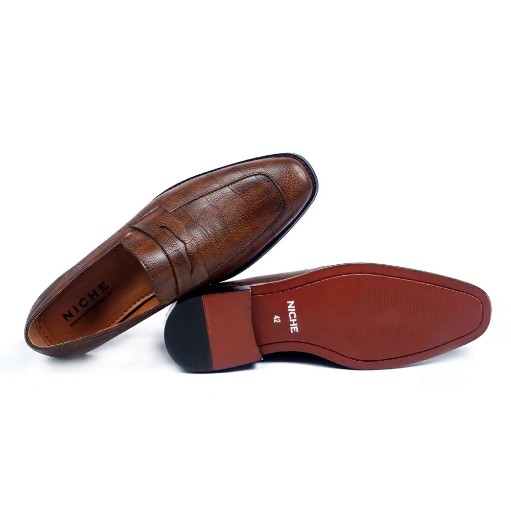 NICHE Crisp Tan Croc Pattern Loafers