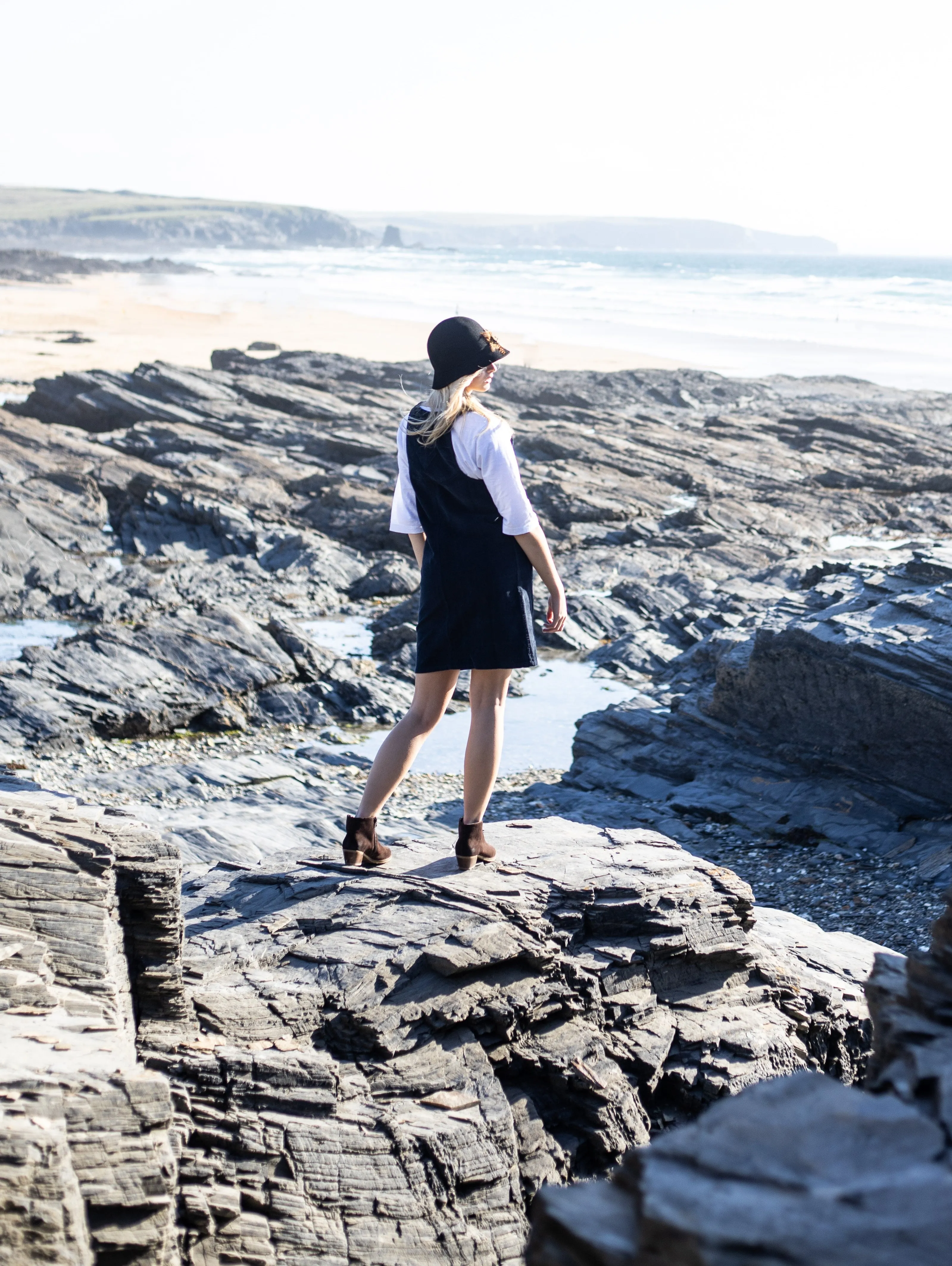 Organic Corduroy Pinafore Navy - Seconds