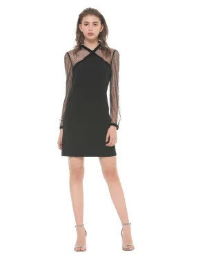 Pencil dress with veil and velvet details