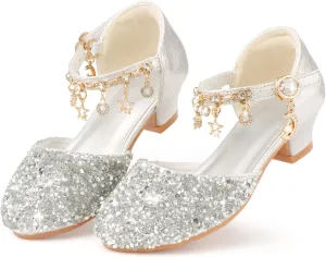 Princess Dress Shoes for Girls - Toddler Sandals with Flower Design for Wedding Party & High Heels