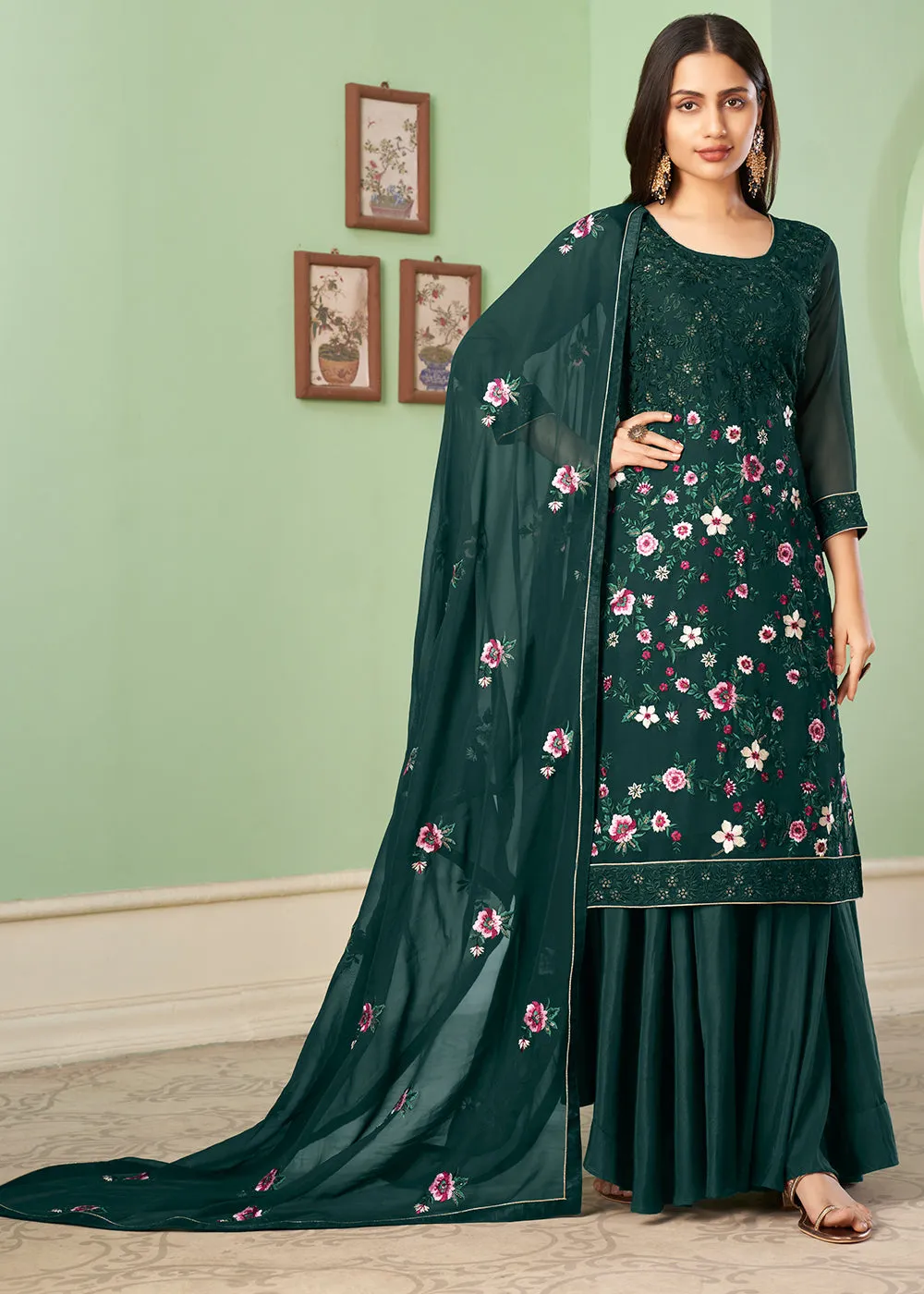 Qivii Sacramento Green Georgette Salwar Suit