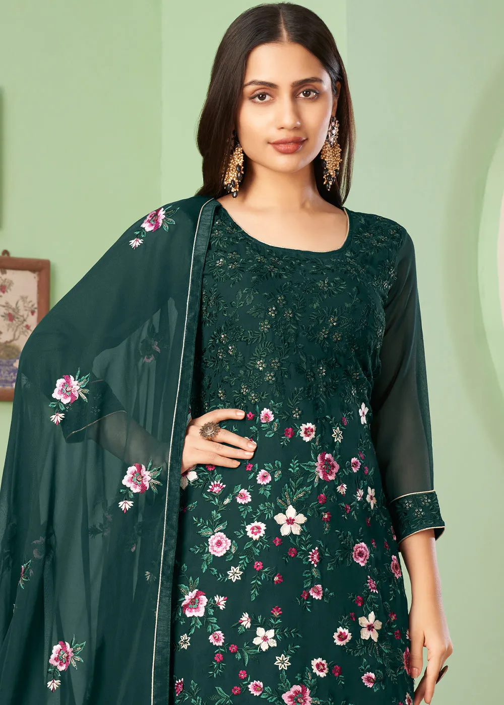 Qivii Sacramento Green Georgette Salwar Suit