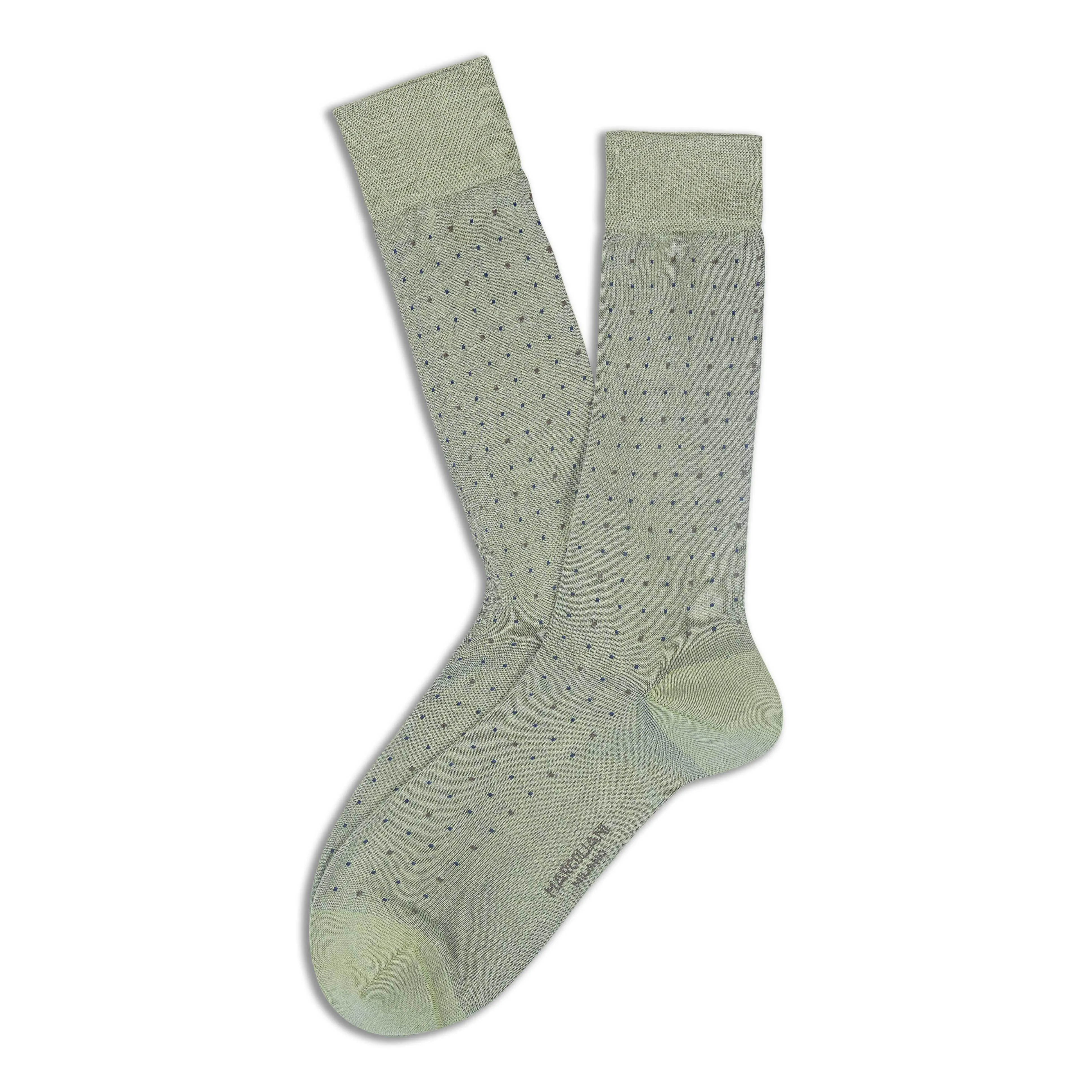 Sage Green Fresh of Modal Micro Dots Mid-Calf Socks - Marcoliani