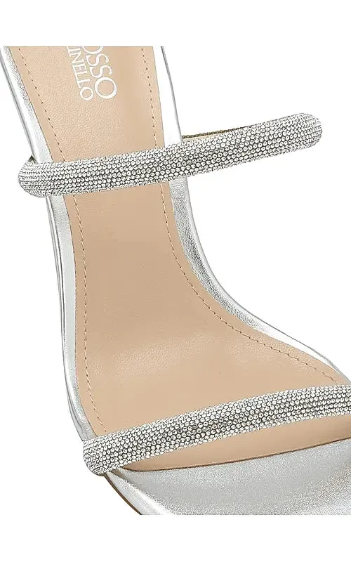 Silver Strap Embellished Open Toe Heels