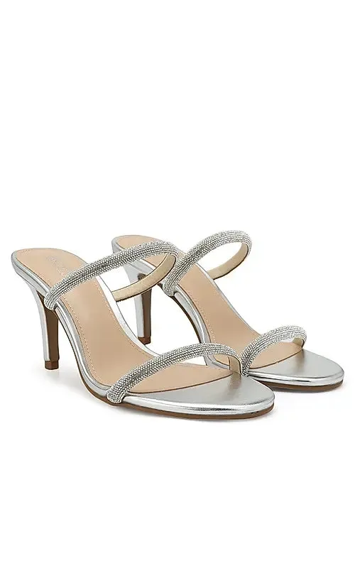Silver Strap Embellished Open Toe Heels