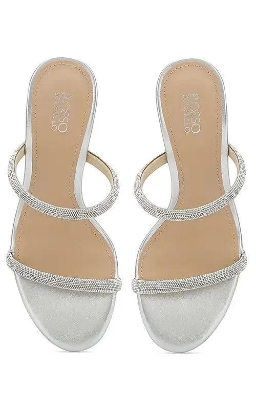 Silver Strap Embellished Open Toe Heels