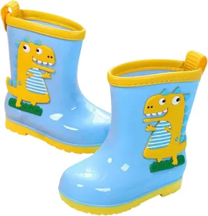 Toddler Kids Waterproof Rain Boots Cartoon Infant Boys Girls PVC Rain Boots Waterproof Rain Shoe for (Blue, 2-3 Years)