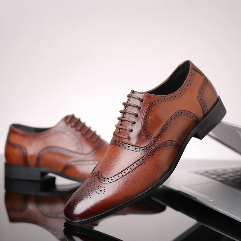 West Louis Men Retro Bullock Formal Leather Shoes